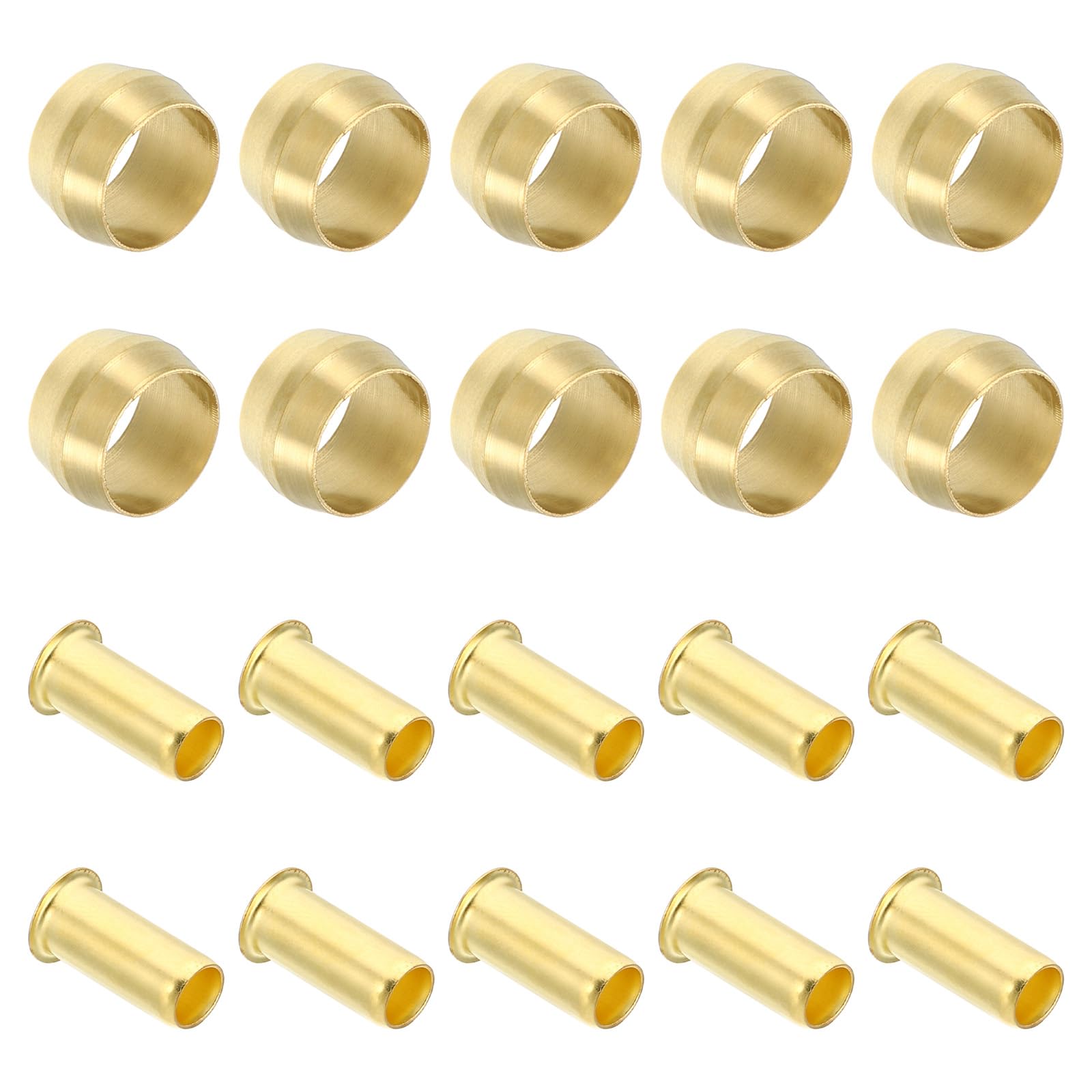 PATIKIL Messing Kompressionshülsen, 80 Stück 8mm ID x 8mm OD Schlauchrohr Messing Ferrule, Kompressions Einsatz Fitting Sortiment Kit für Luft Wasser Gasrohr