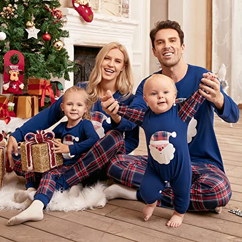Honwenle Family Christmas Pjs Matching Sets Christmas Pajamas Santa Printed Top and Plaid Pants Sleepwear for Family4
