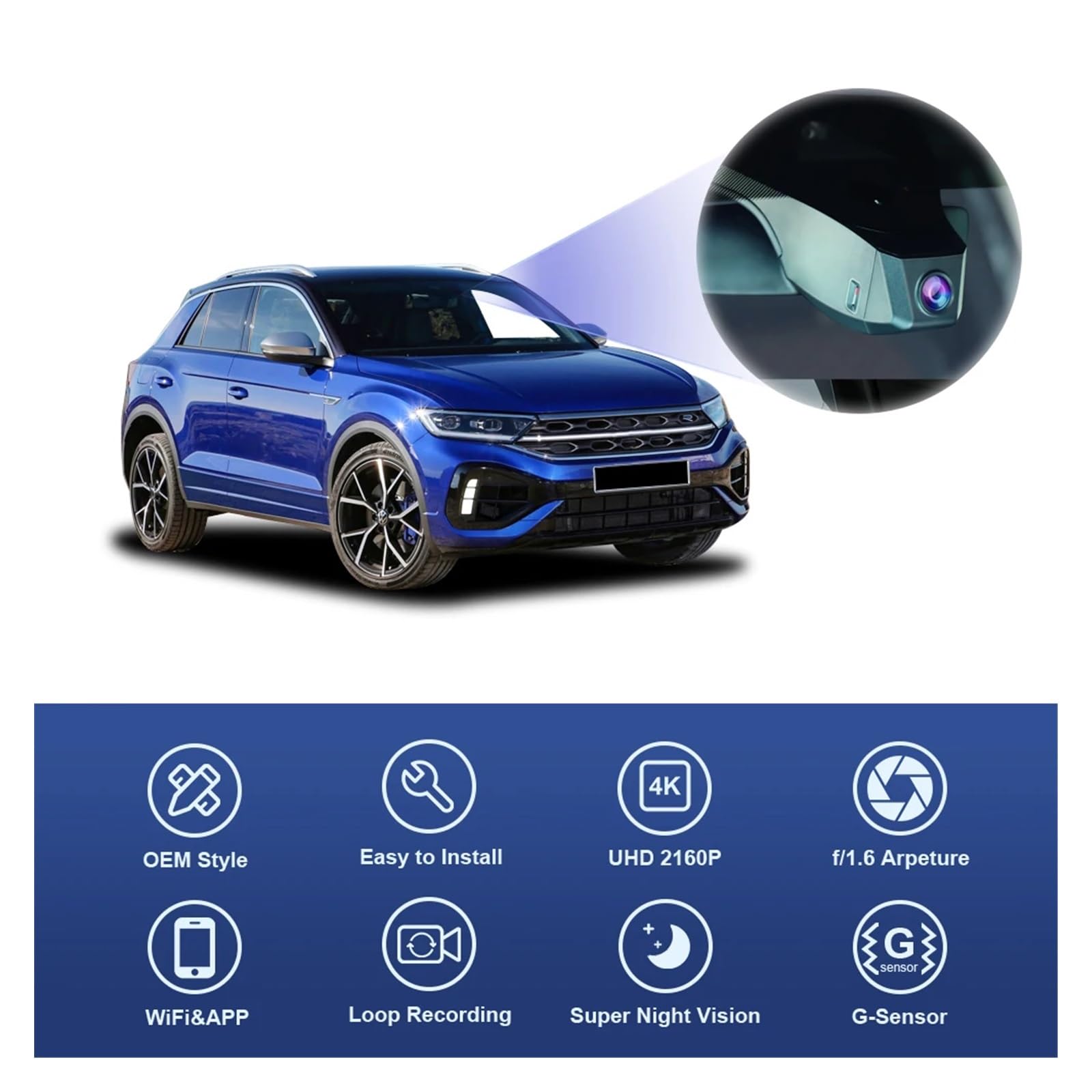 Dashcam Fitcamx 4K Pour Volkswagen Touran 2016-2025 - Intégrée Au Rétroviseur, Pas De Câblage, WiFi, Carte 64Go Incluse - 2