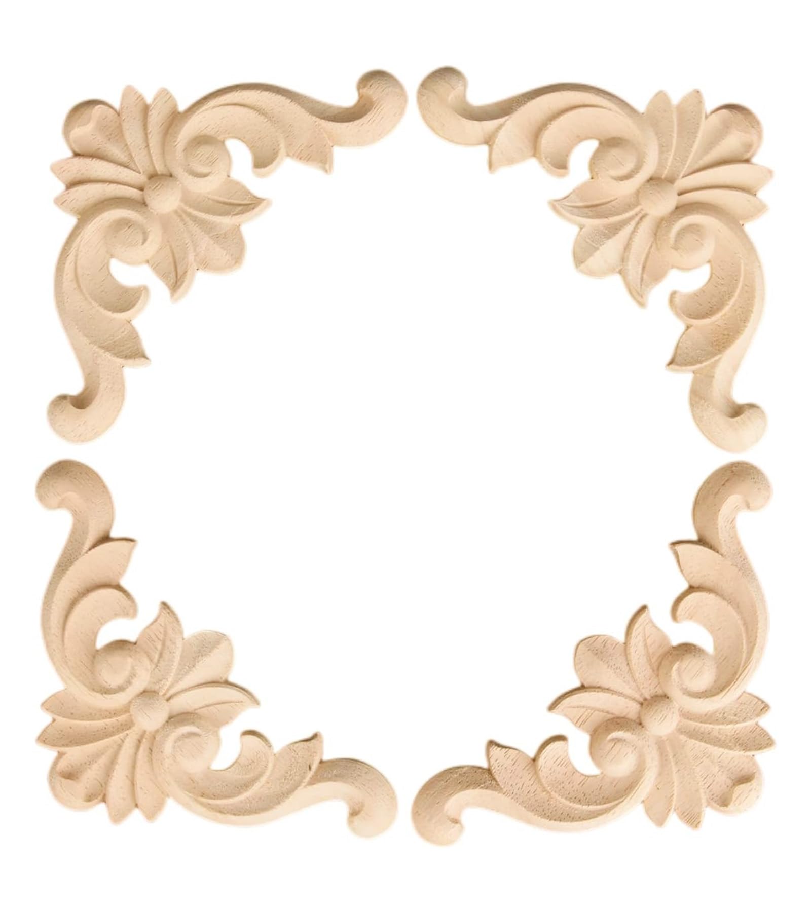 MUXSAM 4pcs Wood Carved Corner Onlay Appliques Decorative Mouldings Wood Woodcarving Decal for Wall Furniture Home Cabinet Cupboard Mirror Sofa Fireplace 10x10cm/3.94"x3.94"