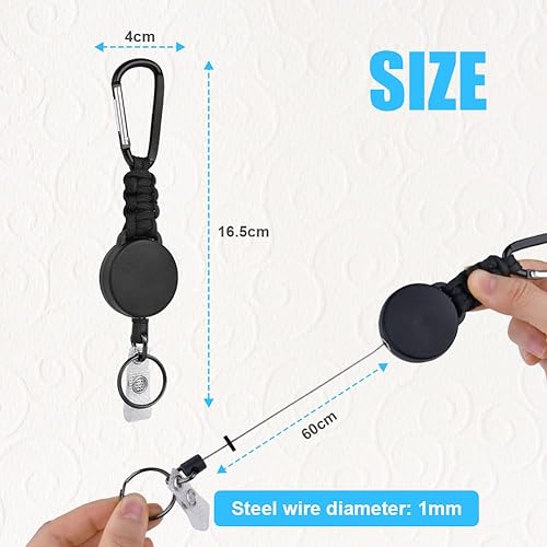 Miniatura 2 de Paquete de 2 llaveros retráctiles, mosquetón multiherramienta, soporte para insignia, carrete de clip de identificación retráctil, llavero retráctil