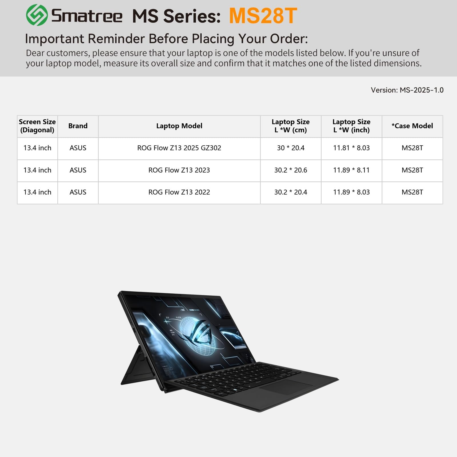 Smatree Funda rígida de EVA para portátil MS28T Funda rígida de EVA con Soporte Compatible para 13,4 Pulgadas ASUS ROG Flow Z13 2025 GZ302/2023 GZ301/2022,antigolpes and Impermeable portátil Funda