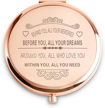 Stocking Stuffers for Adult Teen, Inspirational Gifts for Women Girls, Unique Christmas Birthday Gifts for Her Mom Wife Sister Daughter Niece Friends, Personalized Engraved Compact Mirror