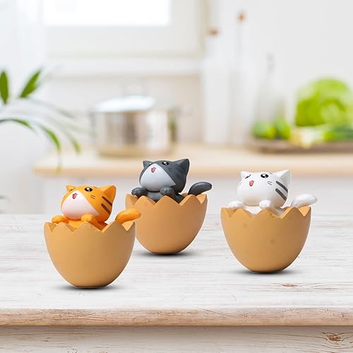 Miniatura 3 de Walbest Lindas figuras de gato para decoración de escritorio, figuras miniatura de gato en huevo, figuritas coleccionables de cáscara de huevo para
