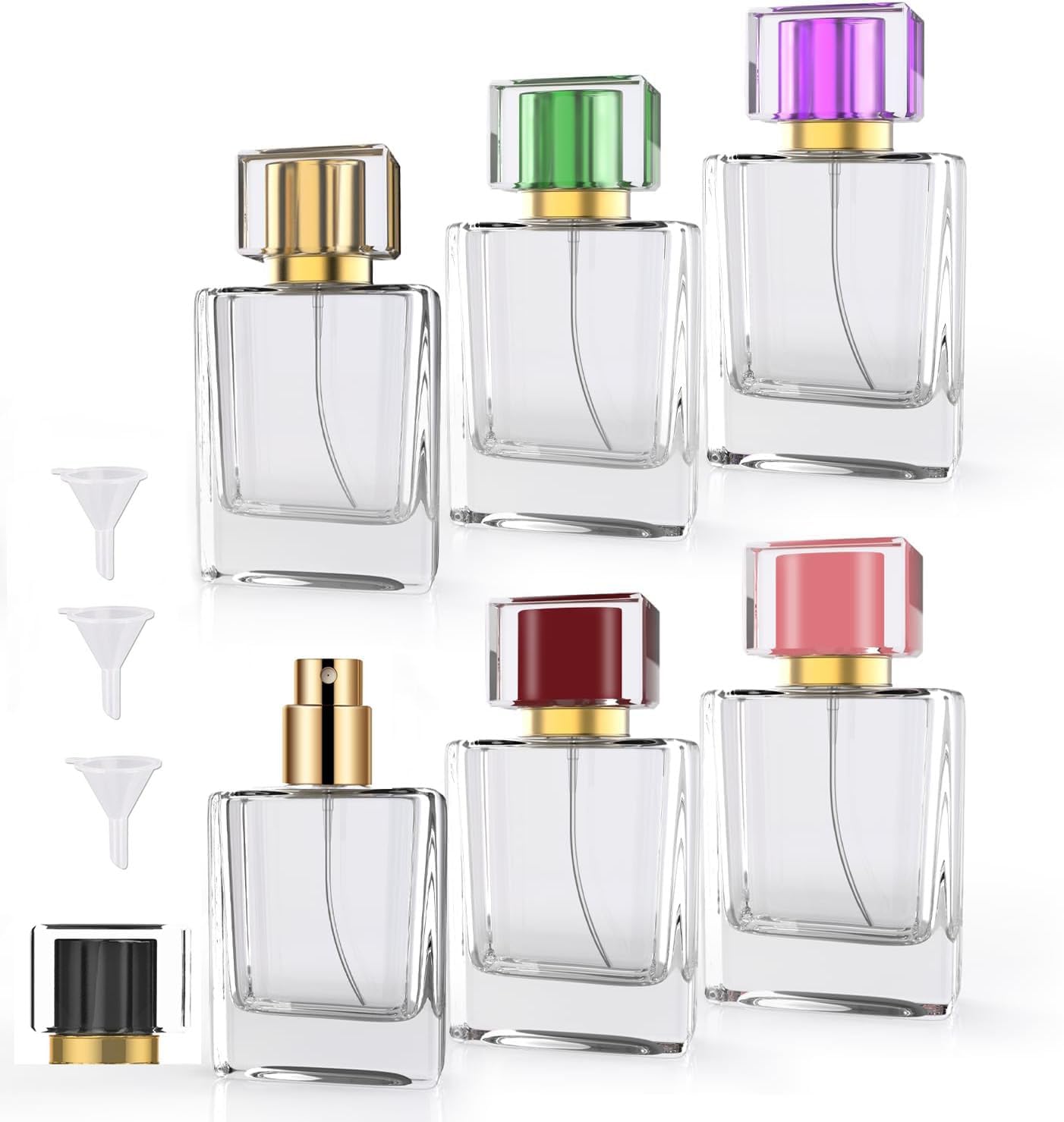 6 Pack Refillable Perfume Atomizer 50ml 1.7oz Large Perfume Bottle for Essential Oils, Perfumes,Empty Clear Glass Mist Spray Bottle for Traveling and Outgoing