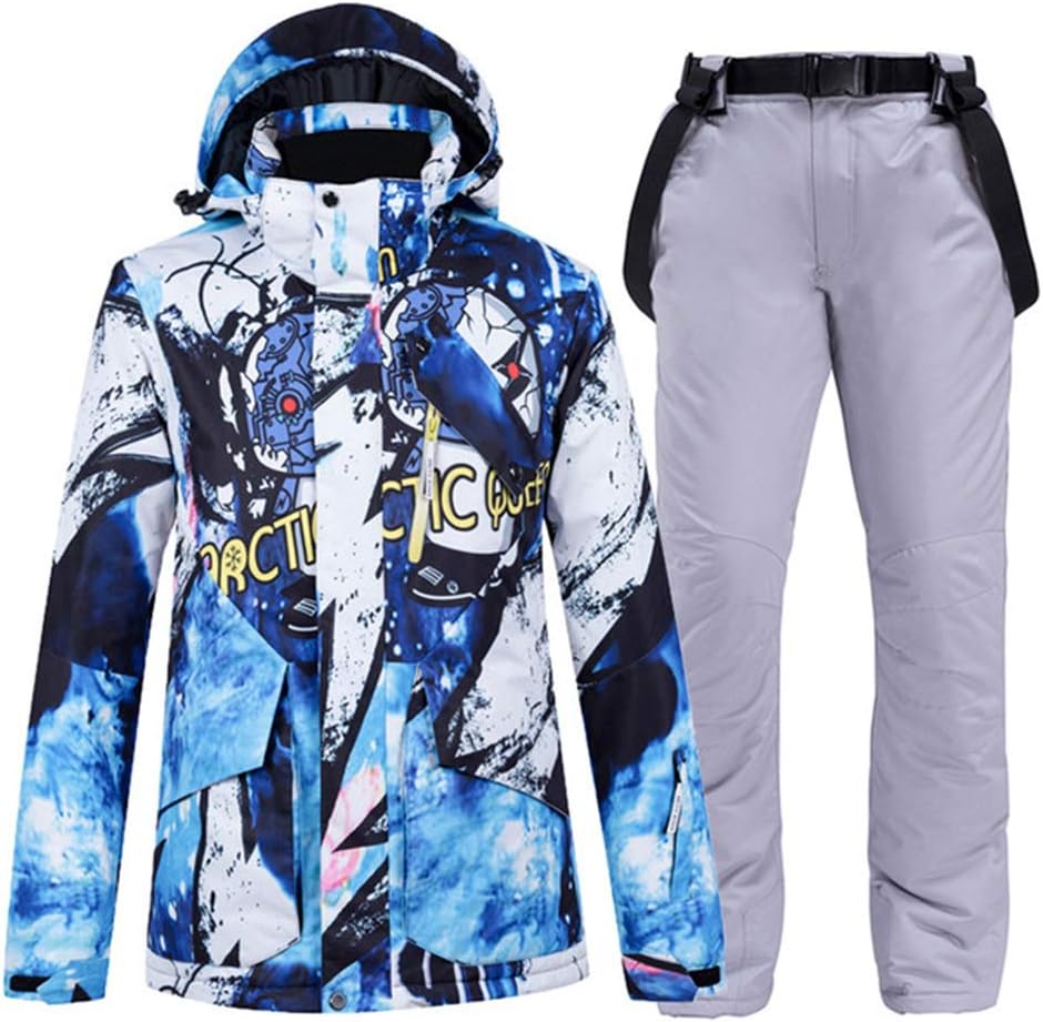 Mens Windproof Ski Suits Winter Waterproof Warm Hooded Jacket and Pants Snowsuit Set