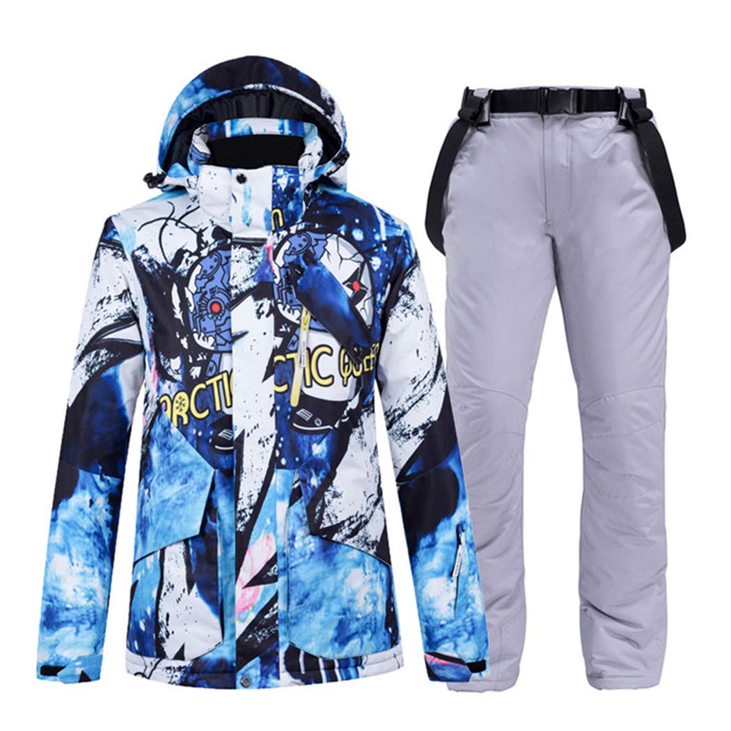 Himax Abbigliamento da sci per uomo donna impermeabile tuta da sci per uomini spessi caldo sci giacca da neve + snowboard pantaloni da sci Set grigio. L