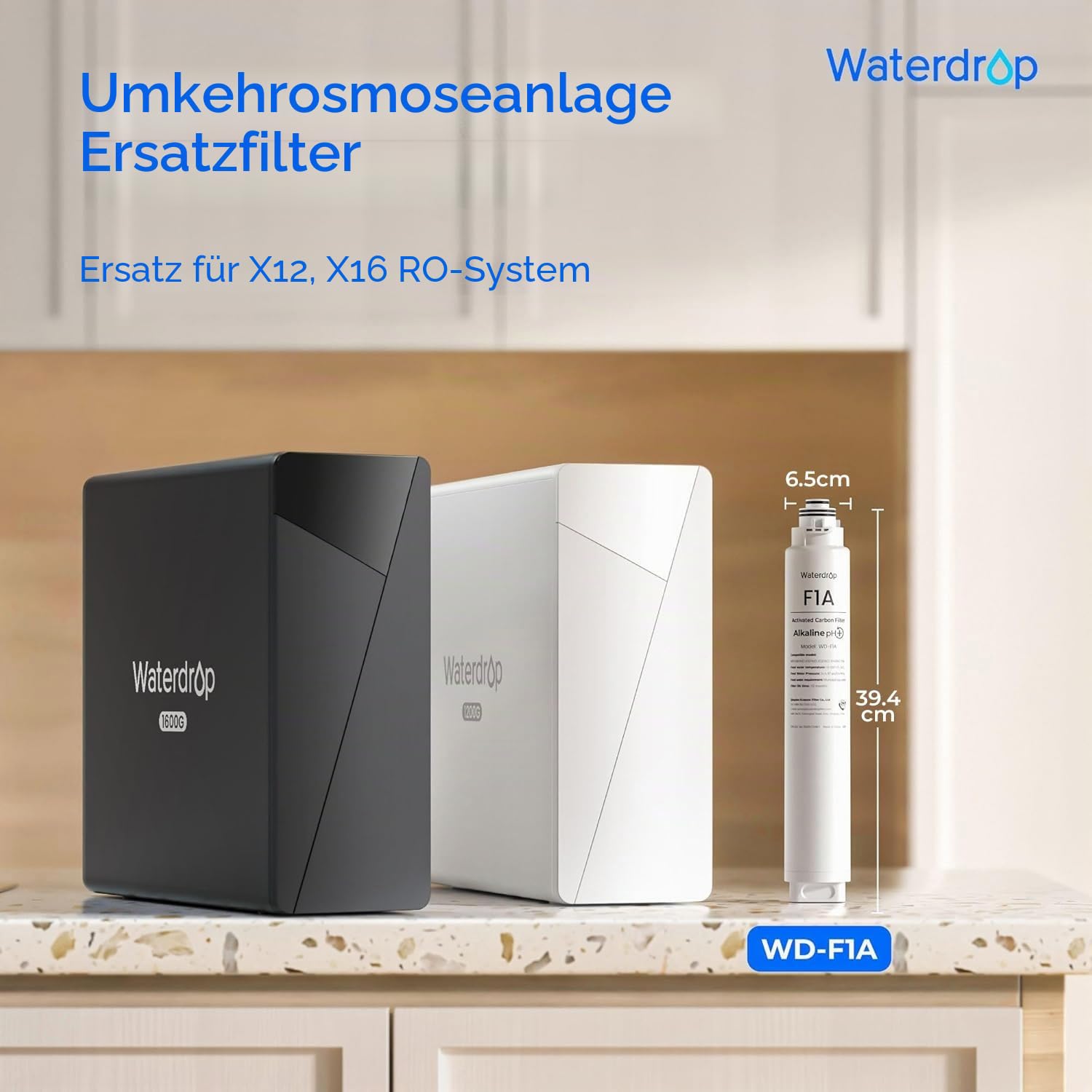 Waterdrop WD-F1A Alkaline Mineral pH+ Filter, Ersatz für WD-X12-Alkaline & WD-X16 Umkehrosmoseanlage, 12 Monate Lebensdauer