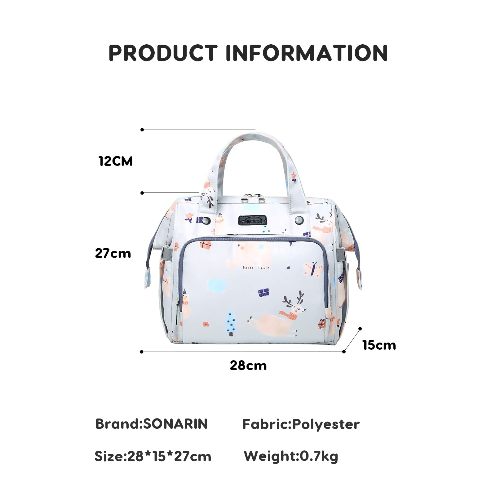 SONARIN Multifuncional Mochila de Pañales para Bebé,Gran Capacidad Impermeable Ligera Bolsa de Pañales Bolsos Bandolera Bolsa para Pañales de Viaje Portátil para Mamá Papá(Gris)