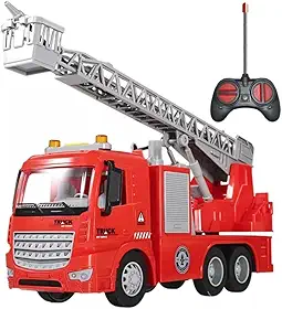 Caminhão de Bombeiro com Controle Remoto Vermelho, Luzes e Sons, Colecionável, Alimentado por Pilhas – Ideal para Crianças a partir de 3 Anos
