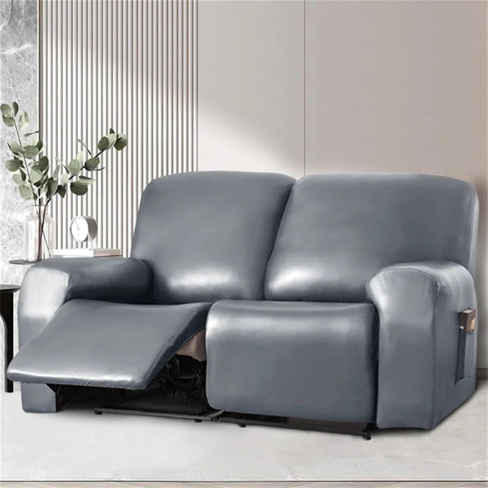 Rivestimento Della Poltrona PU Leather Recliner Cover 1/2 Seat Waterproof Recliner Armchair Cover Elastic Relax Single Sofa Slipcovers for Living Room Decor(White sofa cover)