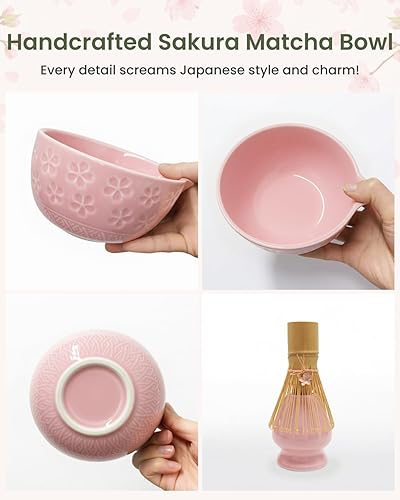 Miniatura 3 de Juego de 7 batidores de matcha, incluye cuenco de cerámica, batidor de bambú, cuchara, tamiz, soporte para batidor, soporte para cuchara y toalla de