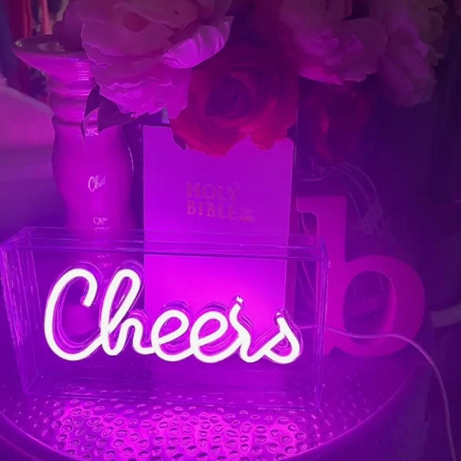 Neonlicht Cheers 3D-Leuchtreklame Cheers auf der Arbeitsplatte, aufstellbar, LED-Leuchtreklame Cheers in Rosa, dekoratives Lichtschild für Hochzeit Beleuchtungszubehör für Barwagen, 30 x 15 x 4,6 cm