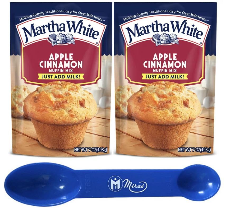 Paquete de 2 bolsas Martha White para muffins, manzana y canela, 7 onzas (cuchara medidora 2 en 1 de marca registrada de Martha incluida)