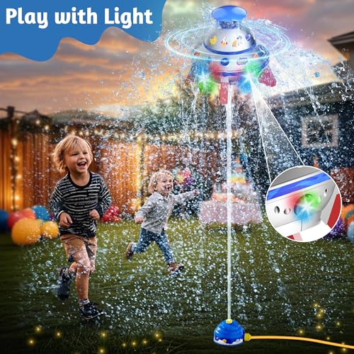 COCASES Water Sprinkler for Kids, UFO Water Rocket with Light for Kid, Outdoor Summer Kids Sprinkler Water Toy Play for Yard Backyard Pool Lawn Garden Birthday Gift for Boys Girls Ages 3-12 Year Old - Thumbnail 3