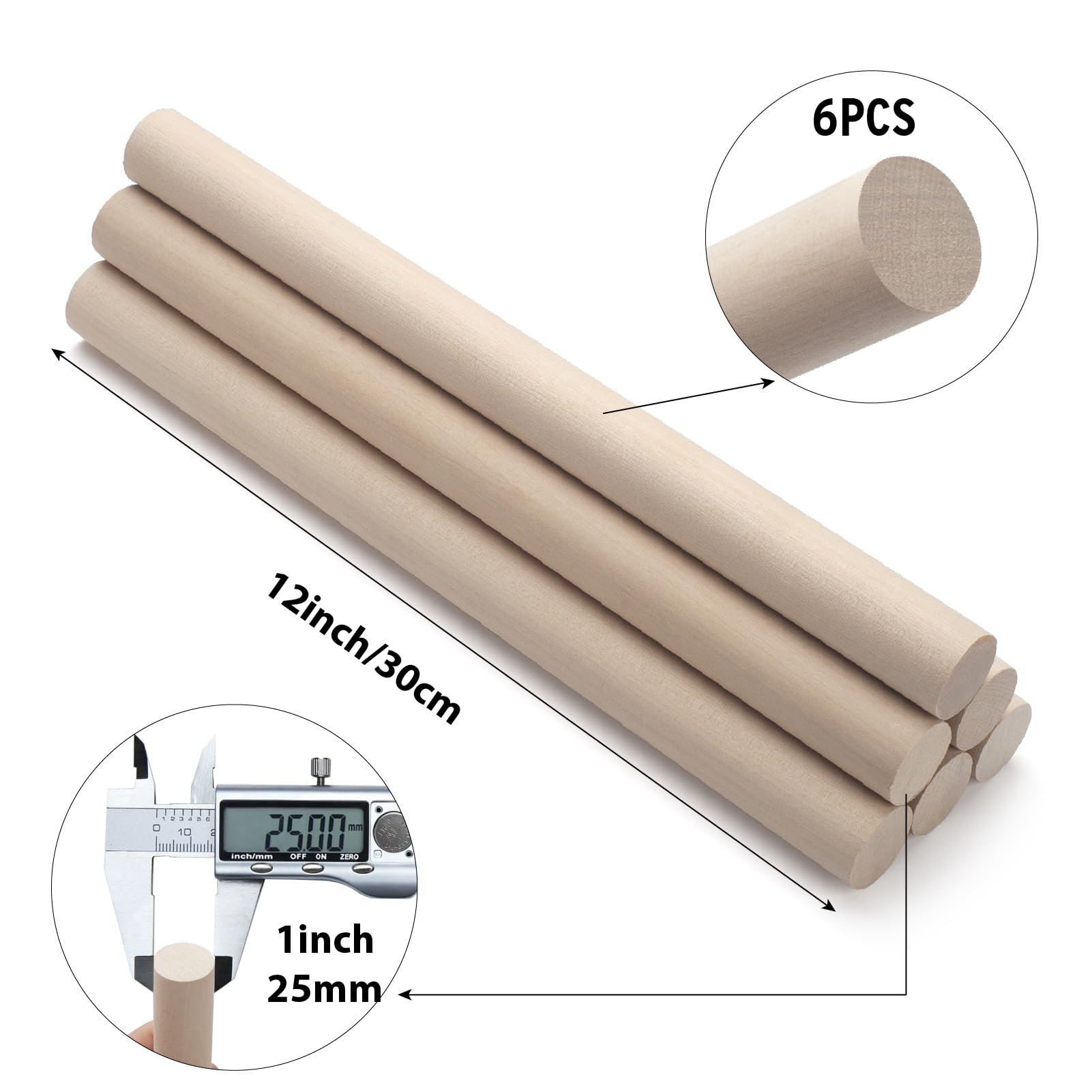 Tasselli in legno, 20 bastoncini rotondi in legno da 9,5 mm x 30 cm, per artigianato, tasselli macramè, bastoncini in legno duro non finiti per arti e fai da te, artigianato, supporto