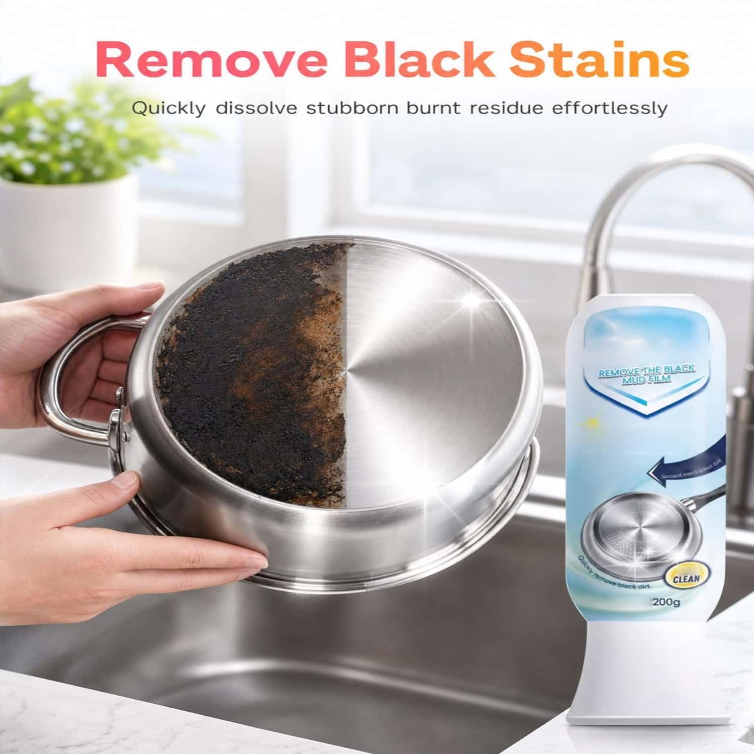 Quitamanchas Negras Para Ollas Sartenes, Elimina La Película Algas Y Barro Negro Las Olla, Quitamanchas Multiusos Efondo Ollas, Acero Inoxidable, Vidrio Esmalte, Mayoría Tipos Utensilios Cocina (3a)