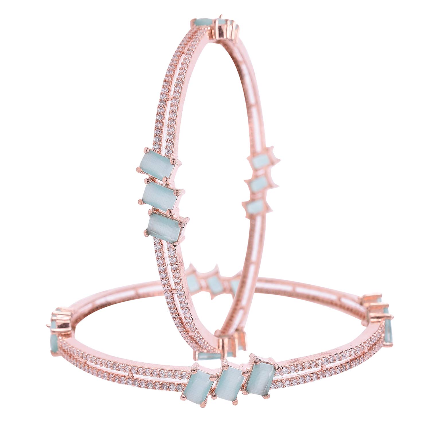 Ratnavali Jewels Rose Gold Plated American Diamond CZ Mint Green Traditional Sleek Bangles for Women/Girls -2.6 (B08666M8BV) Amazon Price History, Amazon Price Tracker