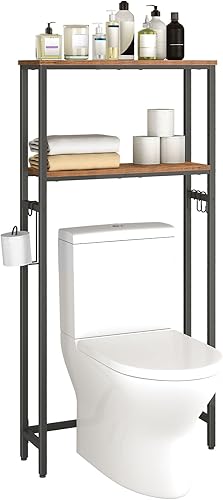 Miniatura 9 de HOOBRO Almacenamiento sobre el inodoro, estante organizador de baño de 2 niveles, con soporte para papel higiénico y ganchos, resistente y duradero,
