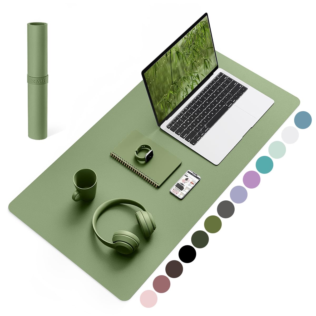 YSAGi Non-Slip Desk Pad, Waterproof PVC Leather Desk Table Protector, Ultra Thin Large Mouse Pad, Easy Clean Laptop Desk Writing Mat for Office Work/Home/Decor (80 x 40 cm, Olive Green)