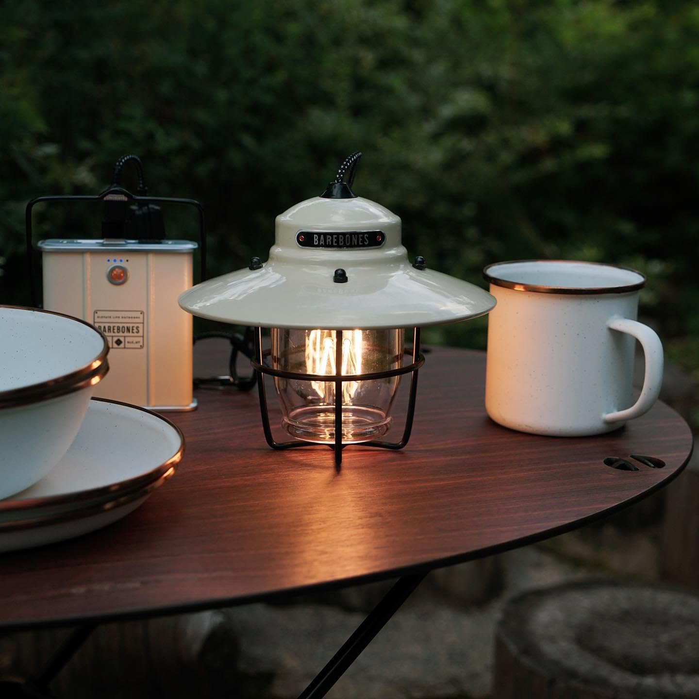 Barebones Outpost Pendant Light - Vintage White, Weather-Resistant USB-C LED Lantern with Dimmable Coiled Edison Filament, 10.5' Braided Cord, Rustic Outdoor Lighting for Patio, Porch and Backyard