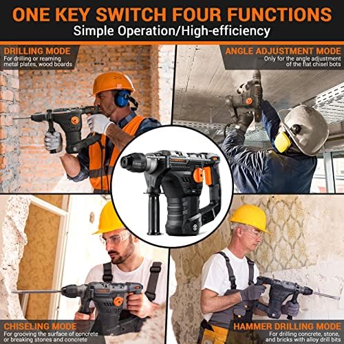 ENGiNDOT SDS-Plus Rotary Hammer Drill 1500W 6J, 4 in 1 Multi-Functional Heavy Duty Hammer Drill with Safety Clutch and Vibration Control,Perfect for Concrete, Tile Removal, Wall Brick, Stone, Metal