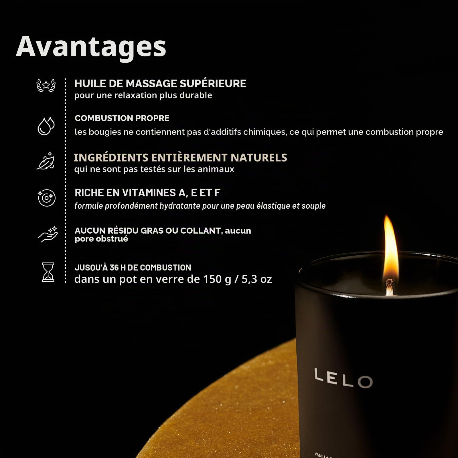 LELO Bougie de Massage Flickering Touch - Fond en Huile, Parfumée, Corporelle - Luxueux Traitement de la Peau - Parfum Vanille & Crème de Cacao