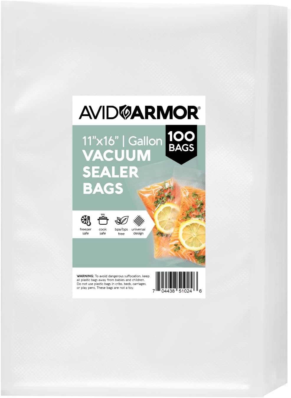 Vacuum Sealer Bags 100 Gallon 11"x16" for Food Saver, Seal a Meal Vac Sealers BPA Free, Heavy Duty Commercial Grade, Meal Prep and Sous Vide Vacuum Safe, Universal Design Pre-Cut Bag