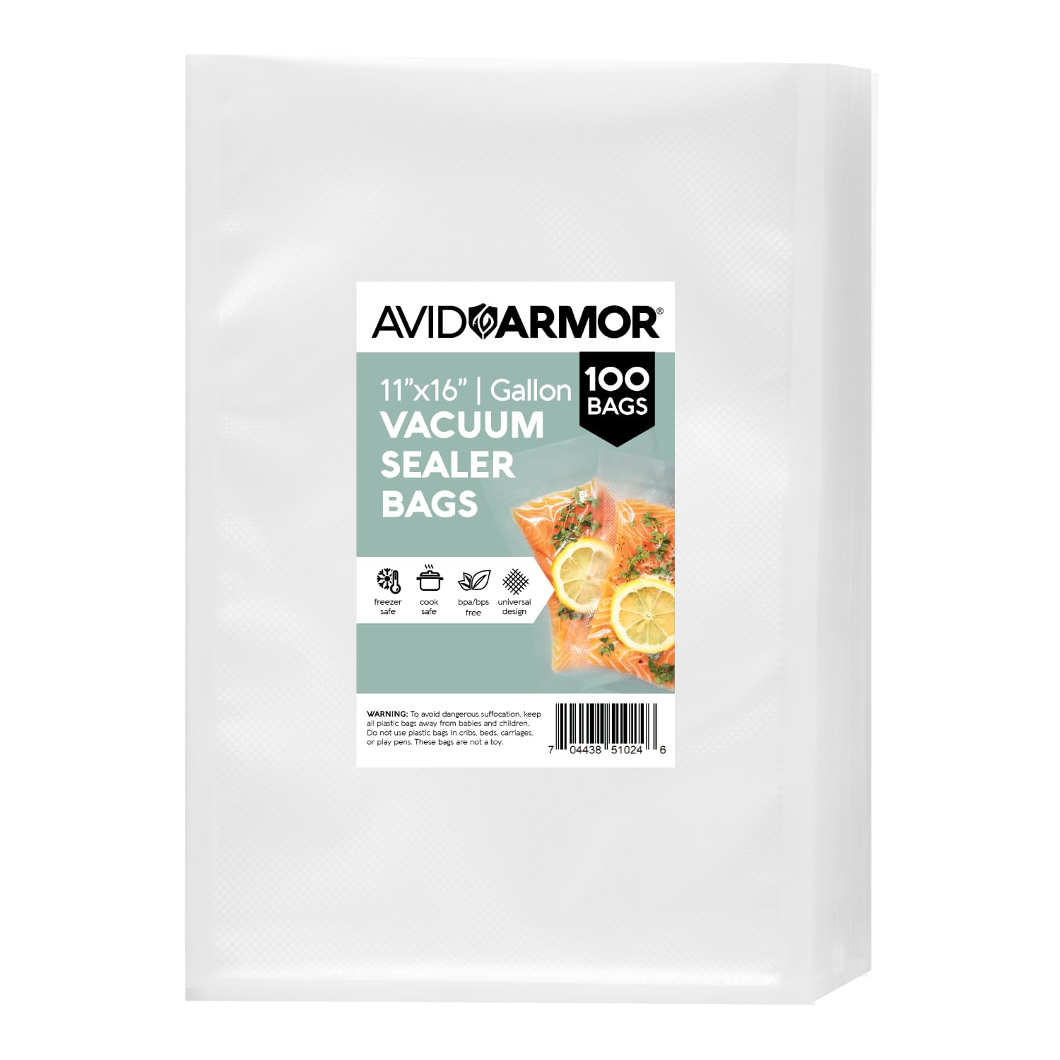 Avid Armor Vacuum Sealer Bags 100 Gallon 11"x16" for Food Saver, Seal a Meal Vac Sealers BPA Free, Heavy Duty Commercial Grade, Mea Prep and Sous Vide Vaccume Safe, Universal Design Pre-Cut Bag
