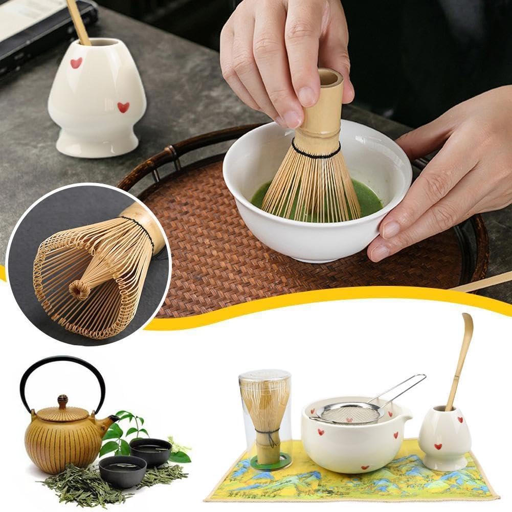 Juego de cuencos de matcha en forma de corazón de 4/5/6 piezas, kit japonés de matcha con batidor y bandeja para una preparación perfecta del té matcha, elegante diseño de corazón para el hogar y