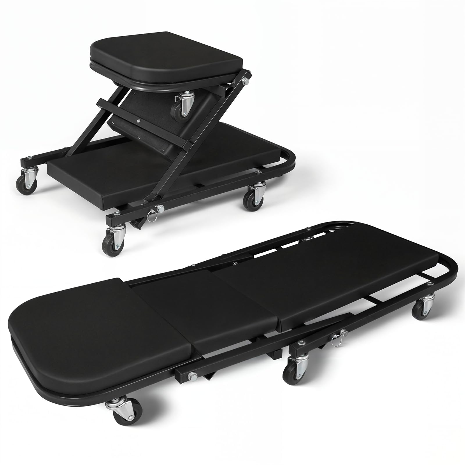 Magshion Garage Creeper Seats on Wheels, Length 40" 330 lbs Capacity 2 in 1 Folding Mechanic Creeper Garage Stool Lay Down or Sit (Black)