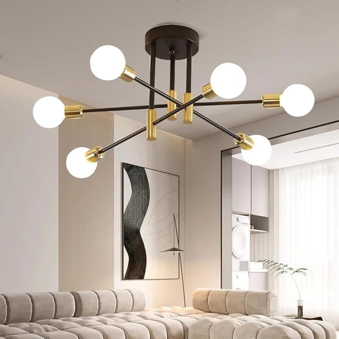 Comely Sputnik kroonluchter, 6 Lights E27 Vintage metalen plafondlamp, industriële plafondlamp 180° verstelbaar voor Slaapkamer Woonkamer Loft Keuken