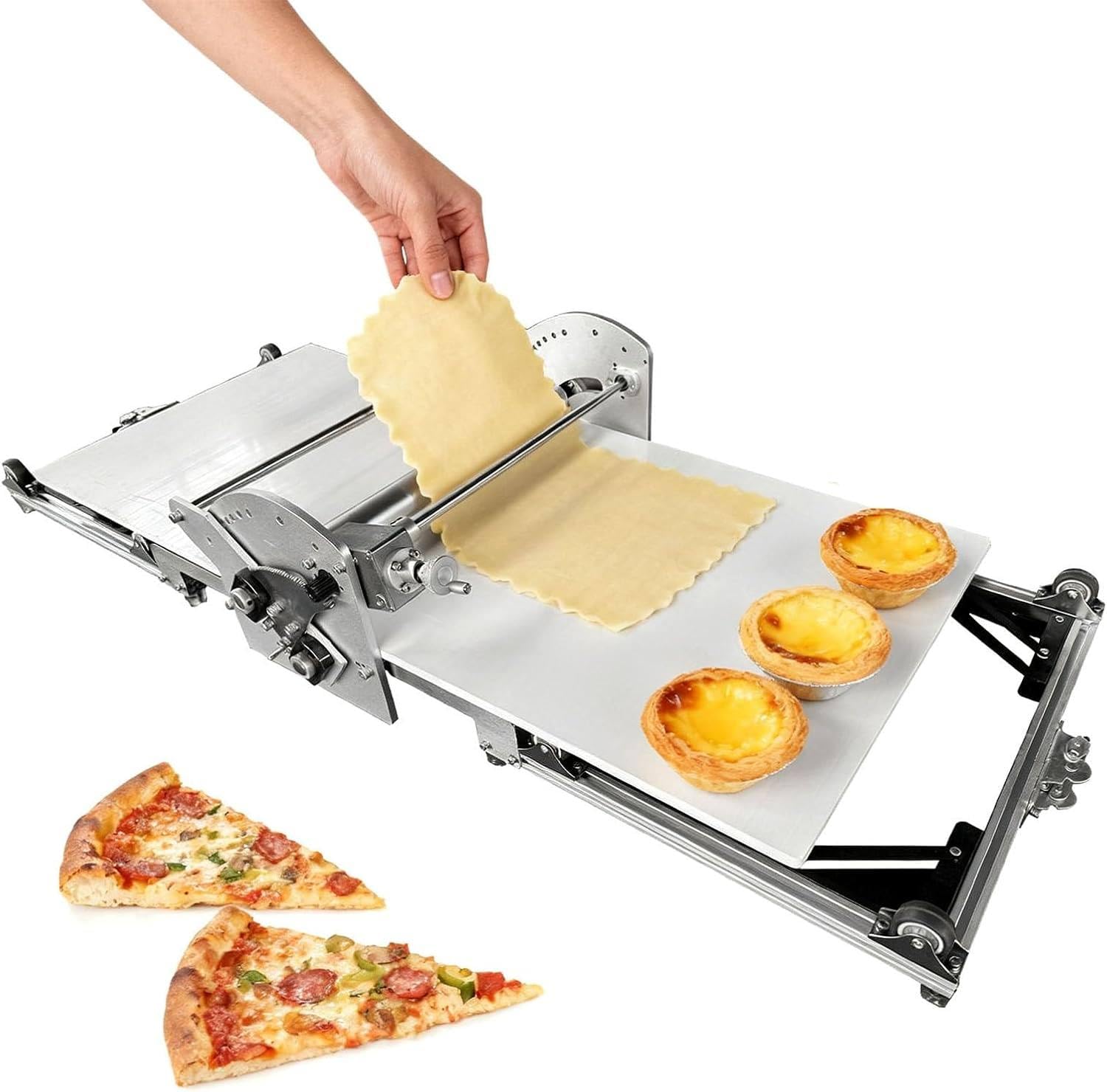 Sfogliatrice per Pasta Commerciale in Acciaio Inox, sfogliatrice elettrica per Pasta sfoglia e Fondente, sfogliatrice Reversibile per Pasta sfoglia e Fondente