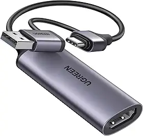 UGREEN Placa de captura Full HD 1080P 60FPS HDMI para USB A/Tipo C Placa de captura de vídeo 4K para streaming, gravação, jogos, compatível com Switch, PS4, PS5, Xbox, funciona com PC/Windows