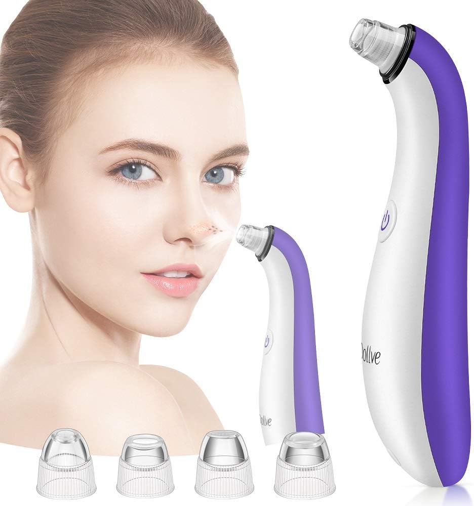 Blackhead Remover Electric Facial Pore Cleaner with 4 Changeable Functional Probes – Rechargeable Vacuum Blackhead Suction Extractor Tool（purple)