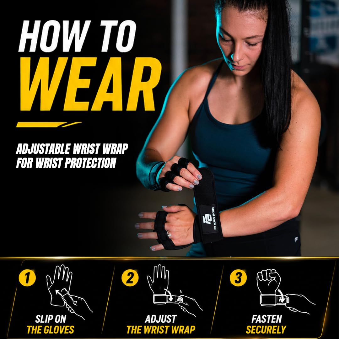 Guanti ventilati da sollevamento pesi con cinghie da polsi integrate, protezione integrale del palmo e tenuta extra Ideale per trazioni, allenamento CrossFit, fitness, sollevamento pesi. Unisex.