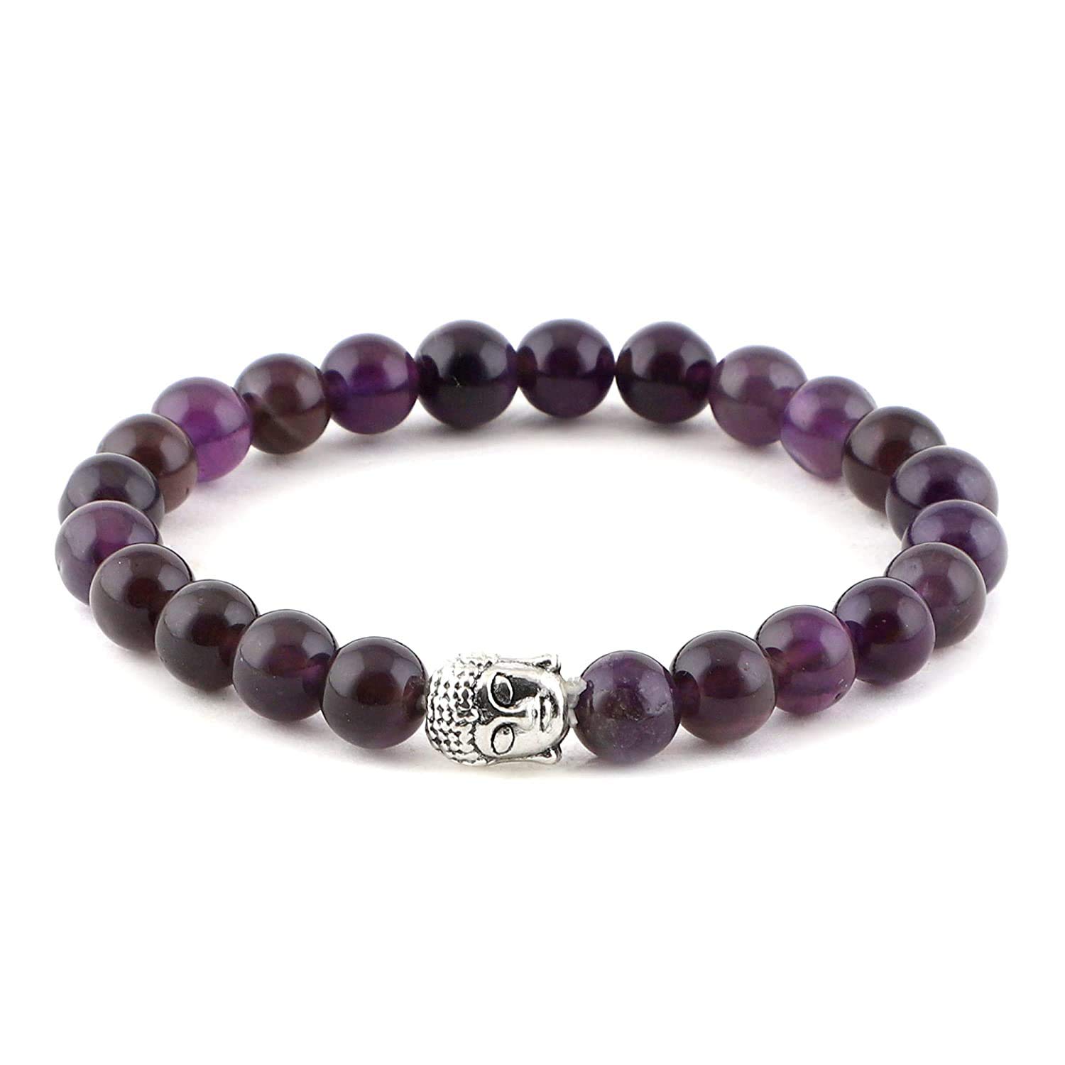 REBUYAmethyst Stone Buddha Charm Bracelet | Natural Gemstone Round Bead Stretchable Bracelet | Benefits of Supports Emotional, increasing Immunity, Meditation Healing | Purple, Bead Size 8mm.