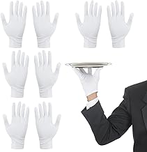 Lot de 4 Paires de Gants Blancs 100% Coton, Doublure Extensible Gants de Service pour Serveurs D'inspection pour Pièces de Monnaie Bijoux Argent Protection D'inspection Peinture Décoration