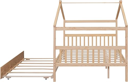 Miniatura 177 de Merax Cama de madera de tamaño individual con dos cajones, marco de cama de madera con techo para niños, adolescentes, niños o niñas, gris