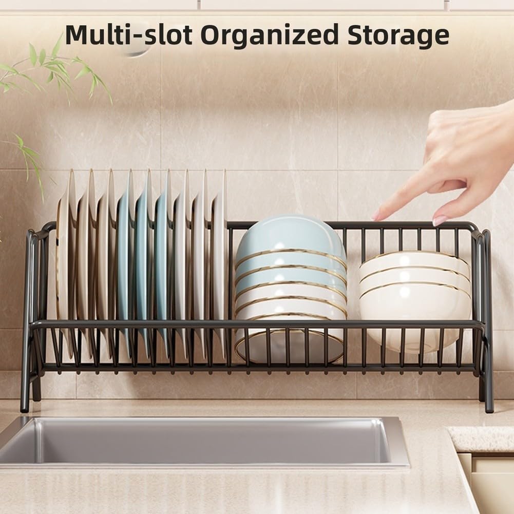 Escurridor de Platos Grande Capacidad para estante Secaplatos Metal Negro Cocina Organizador Vajilla 38x23x18cm(White)