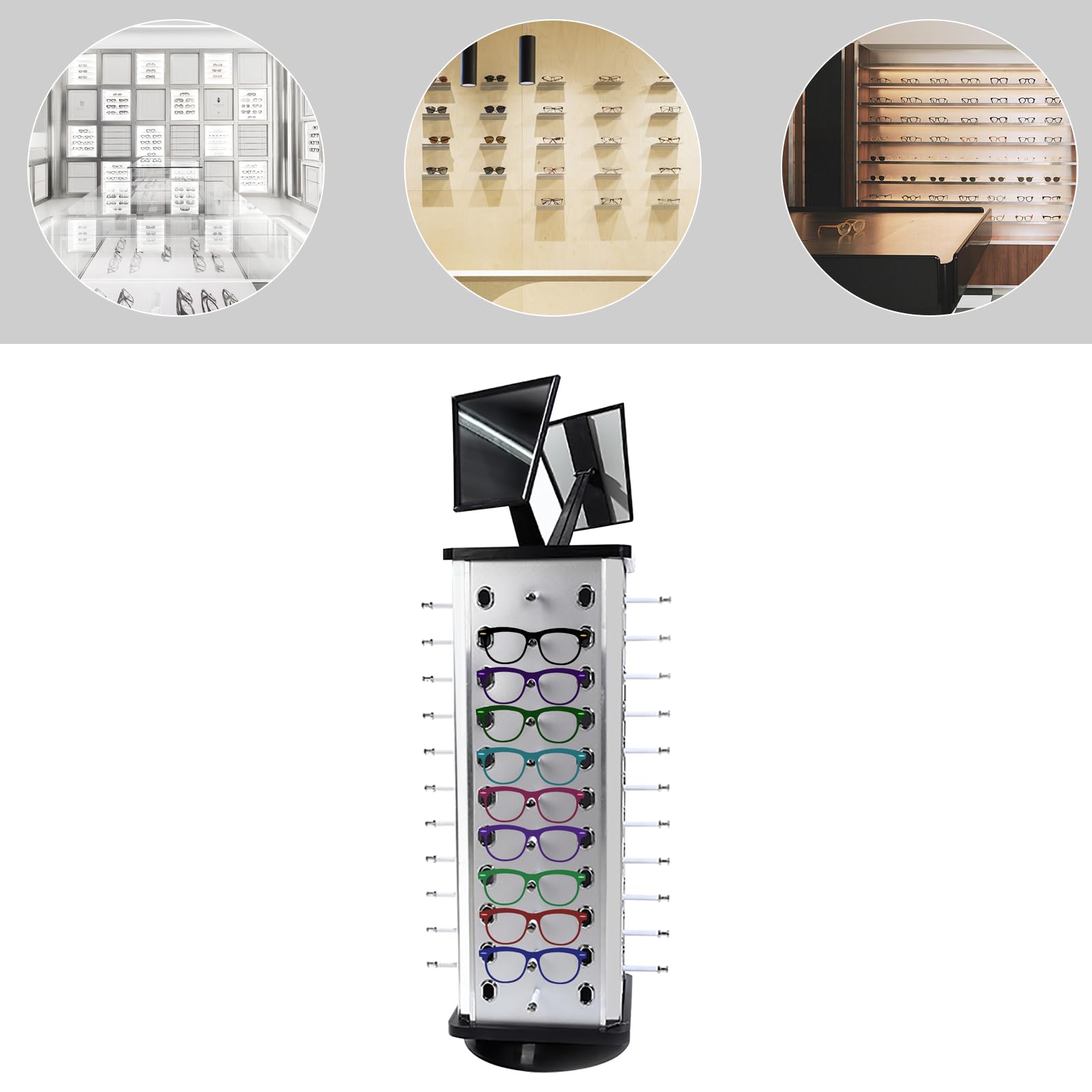 Supporto girevole per occhiali con materiale di alta qualità e rotazione a 360°, design stabile per negozi ottici, misurazioni di occhiali e accessori di moda per la conservazione organizzata
