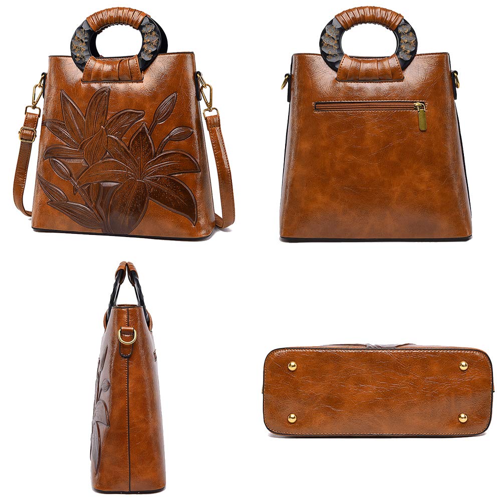 Borsa a mano con Tracolla da Donna Borse Manico in Legno Goffratura di Classica di Fiori Brose a spalla Verde