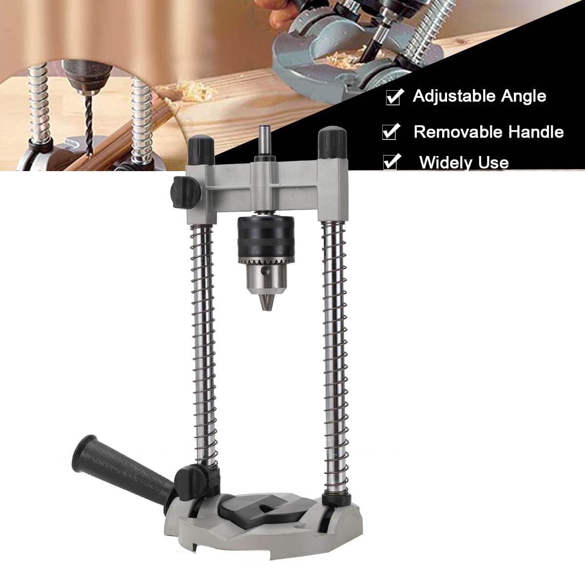 Bohrführungsaufsatz mit 13mm-Bohrfutter, Mehrwinkel BohrfüHrungshalterung, BohrstäNder Mit Bohrfutter, Winkelarretierung 45,60,75,90°, Geeignet FüR Holzbearbeitungsbohrungen, Runde RohröFfnung