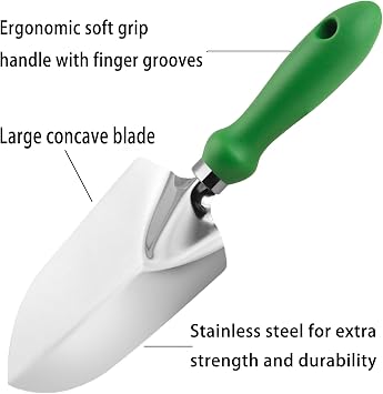 Garden Trowel Stainless Steel Proof Garden Spades Ergonomic Grip Hand Tool | Hand Shovel with Soft Rubberized for Transplanting, Weeding, Moving and Smoothing Digging & Planting