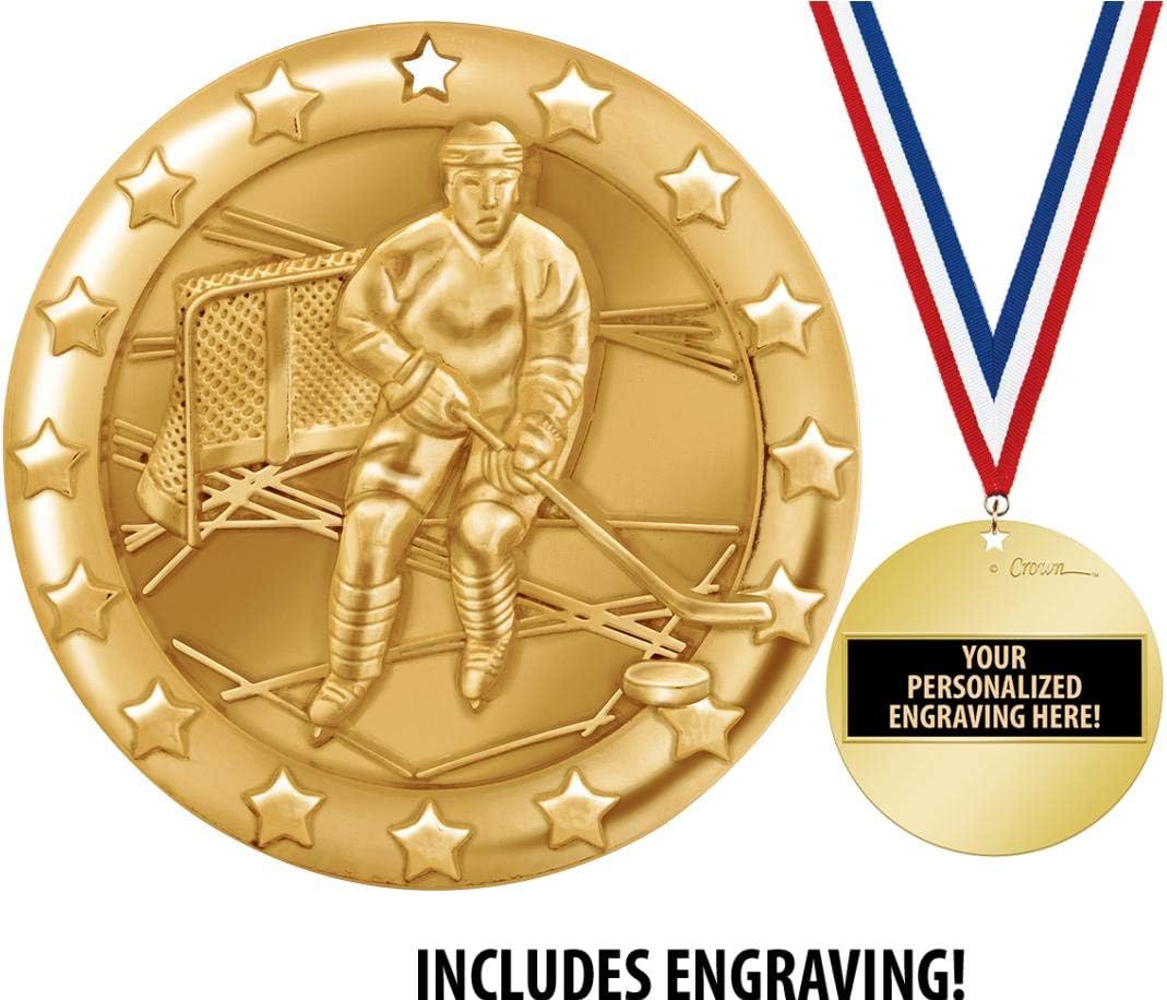 Crown Awards Hockey Medal, 2" Shiny Gold Hockey Medals for Kids with Free Custom Engraving