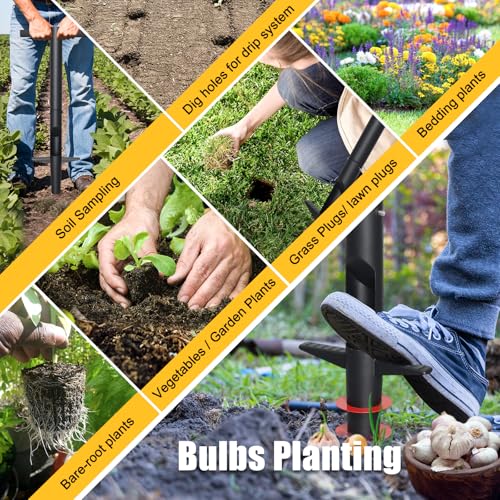 Bulb Planter Tool - 34" Long Handle Sod Plugger Lawn Plug Digger,Auto Plug Eject,Heavy Duty Garden Plant Hole Cutter for Grass,Tulip,Soil Transplant Plugging,Turf Repair Remover for Yard -Black by HANGMAICOME - Image 7