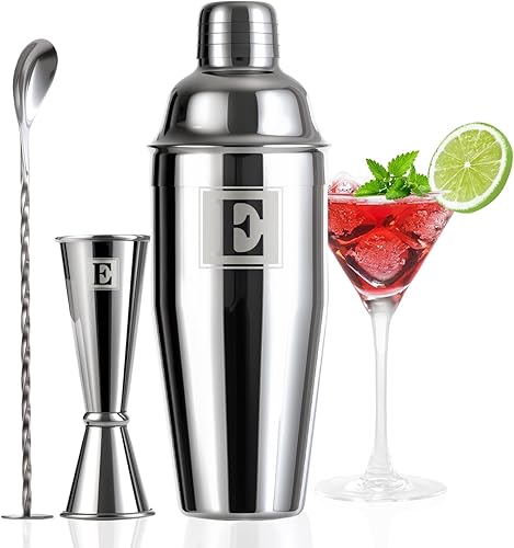 Miniatura 11 de Set de coctelera de 24 oz con escala mínima de 1/8 oz, Jigger de 1 oz y 2 oz - Set de coctelera Martini con monograma inicial - Set de coctelera de