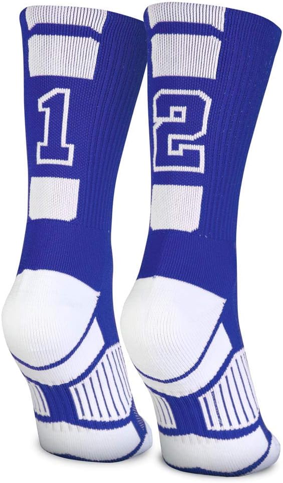 ChalkTalkSPORTS Custom Team Number Crew Socks | Youth & Adult Athletic Socks Blue | Choose Your Number