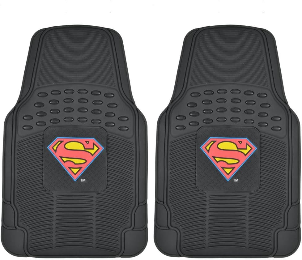 Superman Rubber Car Floor Mats 2 PC Front Heavy Duty All Weather Protection - Trimmable to fit