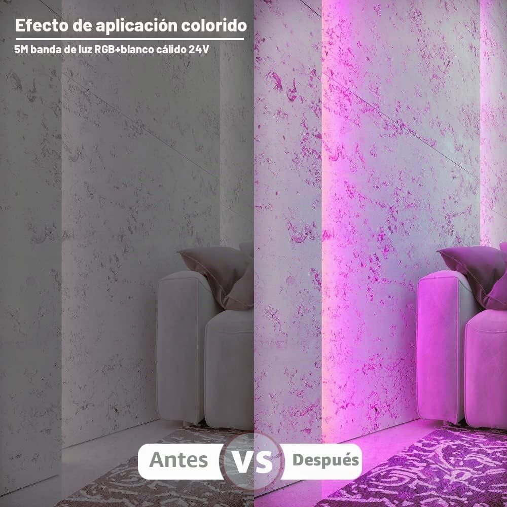 Arotelicht 24V RGBW WIFI Tiras LED Strip Kit 5050 SMD RGB+Warm White 4 en 1 con controlador inteligente WLAN, compatible con Alexa, Google Home LED Strip Light Decoración para el hogar, fiesta, bar.